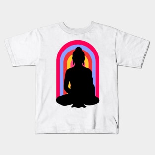 Buddha Om Mani Padme Hum Neon Rainbow Sunset Kids T-Shirt